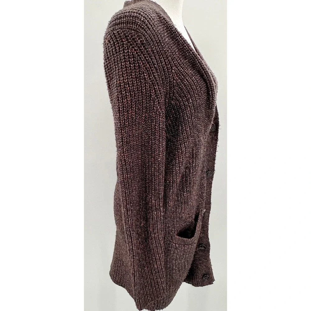 Ann Taylor Brown Marled Chunky Ribbed Longline Cardigan Sweater Wool Blend S